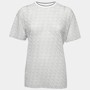 Pre Owned Burberry White Monogram Patterned Mesh T-Shirt S