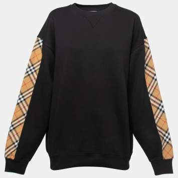 Pre Owned Burberry Black Jersey Cotton Bronx Check Sleeve Sweatshirt L