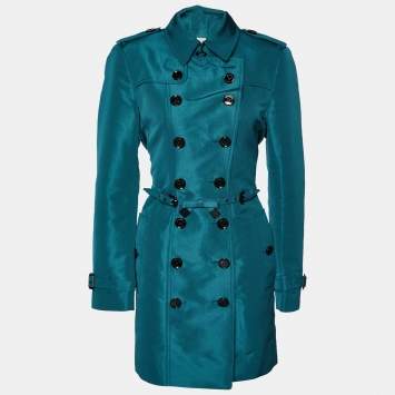 Pre Owned Burberry Prorsum Green Synthetic & Silk Trench Coat M