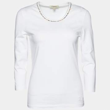 Pre Owned Burberry White Cotton Knit Round Neck T-Shirt S