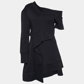 Pre Owned Burberry Black Cotton Knit Asymmetric Mini Dress S