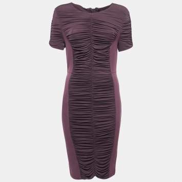 Pre Owned Burberry Purple Jersey Ruched Bodycon Dress S