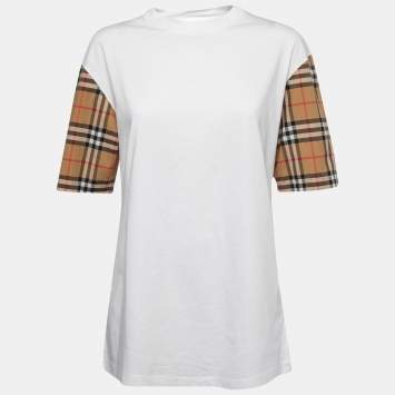 Pre Owned Burberry White Cotton Vintage Checked Half Sleeve T-Shirt M