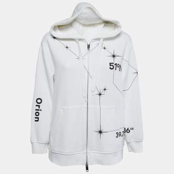 Pre Owned Burberry White Orion Print Cotton Zip-Up Hoodie M