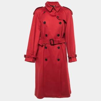 Pre Owned Burberry Red Cashmere Belted Trench Coat M