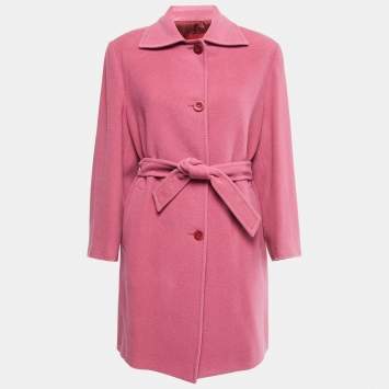 Pre Owned Burberry Pink Wool Single Breasted Coat L