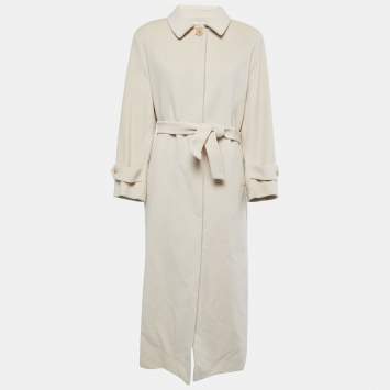 Pre Owned Burberry Cream Wool & Cotton Belted Long Coat M