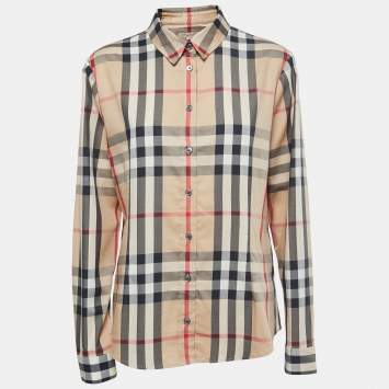 Pre Owned Burberry Beige Nova Check Cotton Button Front Full Sleeve Shirt XL