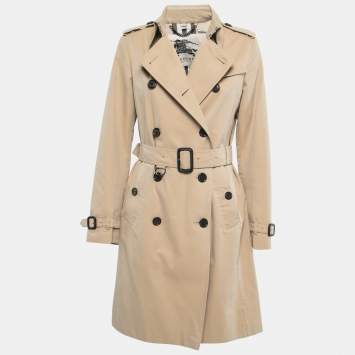 Pre Owned Burberry Beige Cotton Belted Double Breasted Coat M