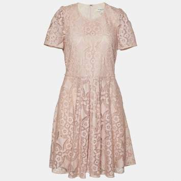 Pre Owned Burberry  Pink Lace Midi Dress M
