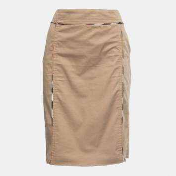 Pre Owned Burberry Beige Cotton Knee-Length Skirt S