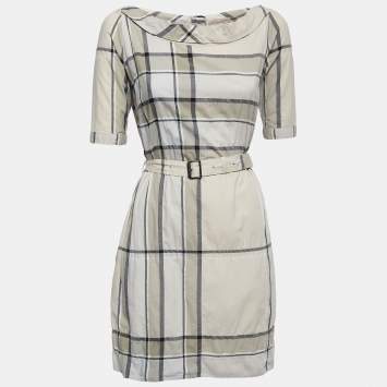 Pre Owned Burberry Multicolor Checked Patterned Cotton Belted Mini Dress XS