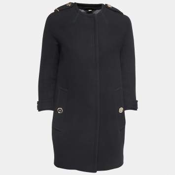 Pre Owned Burberry Black Wool Round Neck Coat XS