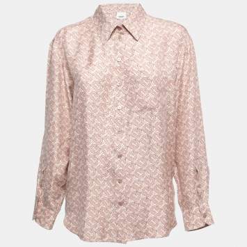 Pre Owned Burberry Pink Tb Monogram Printed Silk Shirt M