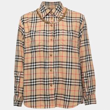 Pre Owned Burberry Beige Nova Check Patterned Cotton Flannel Shirt S