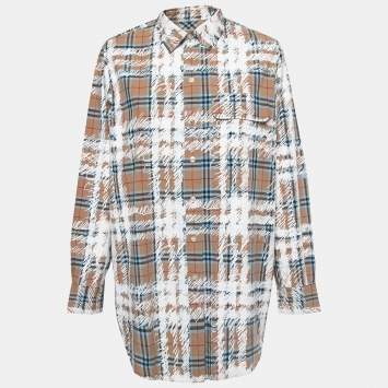 Pre Owned Burberry Dark Beige Scribbled Check Cotton Long Sleeve Shirt M