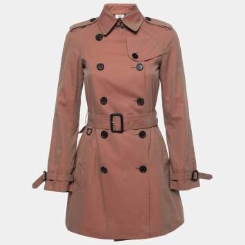 Pre Owned Burberry Pink Cotton Belted Trench Coat XS