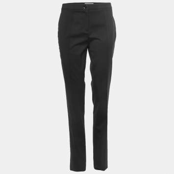 Pre Owned Burberry Black Wool Straight Leg Trousers S