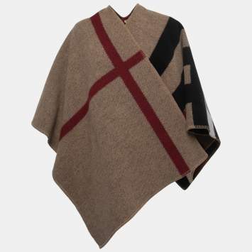 Pre Owned Burberry Multicolour Checkered Wool & Cashmere Poncho (ONE SIZE)