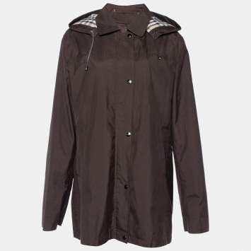 Pre Owned Burberry Brown Polyester Double Lined Hooded Kayla Jacket L