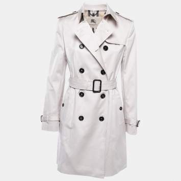 Pre Owned Burberry London Pale Grey Cotton Double Breasted Belted Trench Coat S