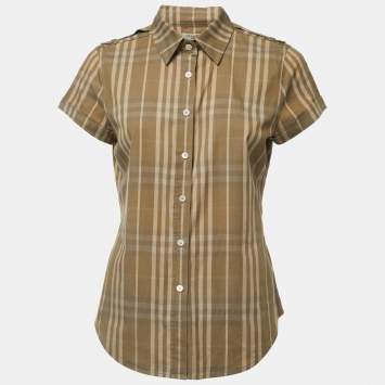 Pre Owned Burberry Brown Striped Cotton Button Front Half Sleeve Shirt M
