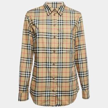 Pre Owned Burberry Brown Vintage Check Cotton button Front Shirt M