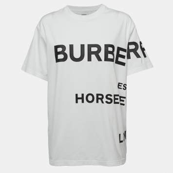Pre Owned Burberry White Horseferry Print Half Sleeve T-Shirt M
