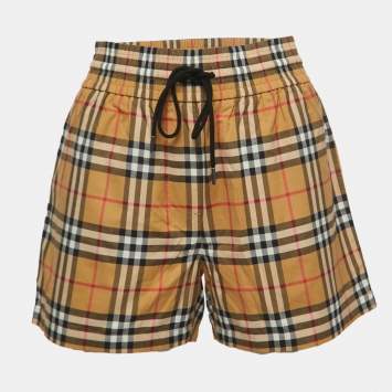 Pre Owned Burberry Beige Vintage Checked Cotton Shorts XS
