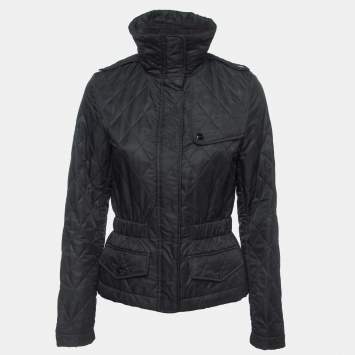 Pre Owned Burberry Black Quilted Synthetic Zip Front Jacket S
