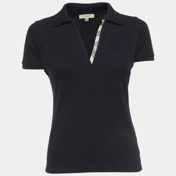 Pre Owned Burberry Black Cotton V-Neck Polo T-Shirt S