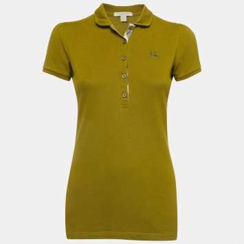 Pre Owned Burberry Green Logo Embroidered Cotton Knit Polo T-Shirt S