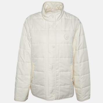 Pre Owned Burberry Cream Logo Detail Quilter Jacket L