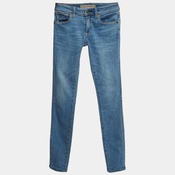 Pre Owned Burberry Blue Washed Denim Low-Rise Skinny Jeans S Waist 24''
