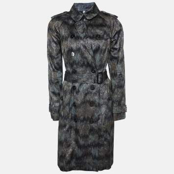 Pre Owned Burberry Grey Lurex Cotton Blend Belted Trench Coat S