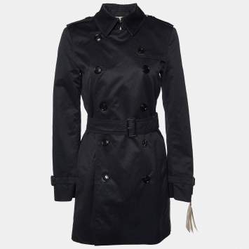 مملوكة مسبقًا Burberry Black Cotton Double Breasted Harbourne Trench Coat S