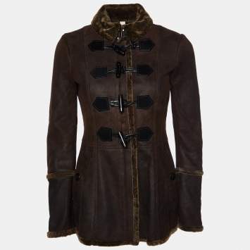 مملوكة مسبقًا Burberry Brown Shearling Toggle Button Front Jacket S
