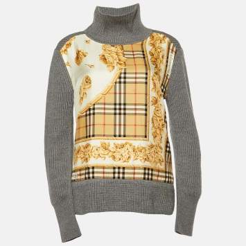 Pre Owned Burberry Grey Silk Paneled Wool Sweater XS
