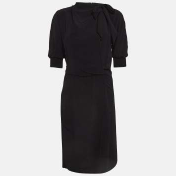 Pre Owned Burberry Black Georgette Tie-up Neck Short Dress S