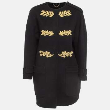 Pre Owned Burberry Black Embroidered Cashmere Coat S