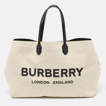 Pre Owned Burberry Off White Canvas Lewes Tote