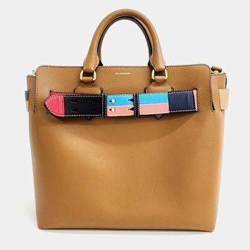 Pre Owned Burberry Multicolour Leather Medium Belt Tote Bag