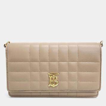Pre Owned Burberry Beige Quilted Chain Crossbody Bag