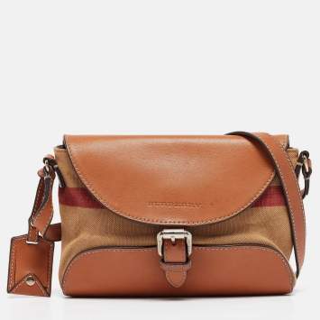 Pre Owned Burberry Brown Mega Check Canvas and Leather Henham Crossbody Bag