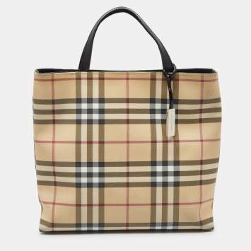 Pre Owned Burberry Beige House Check PVC and Patent Leather Tote