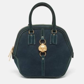 Pre Owned Burberry Dark Green Nubuck Leather Orchard Satchel