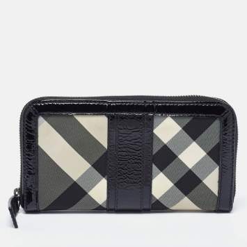 Pre Owned Burberry Grey/Black Patent Leather and Nylon Penrose Flap Wallet