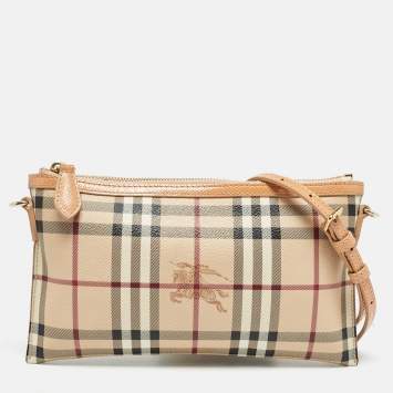 Pre Owned Burberry Peach/Beige Haymarket Coated Canvas Crossbody Bag