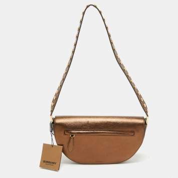Pre Owned Burberry Bronze Leather Small Studded Olympia Shoulder Bag