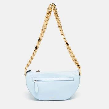 Pre Owned Burberry Pale Blue Leather Small Olympia Chain Shoulder Bag